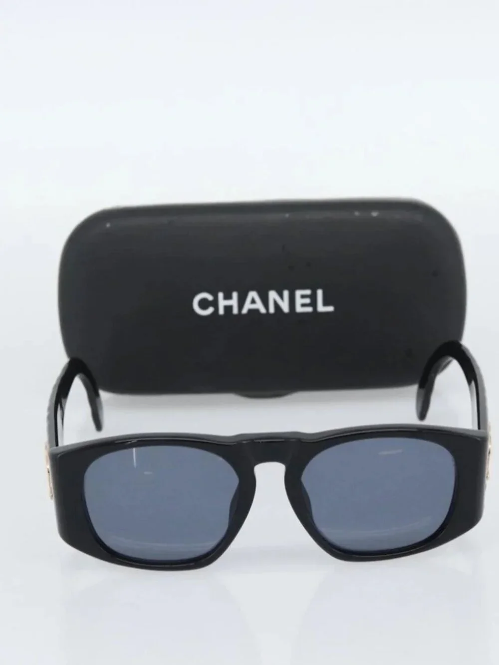 CHANEL COCO Mark Sunglasses plastic Black CC Auth 188635M